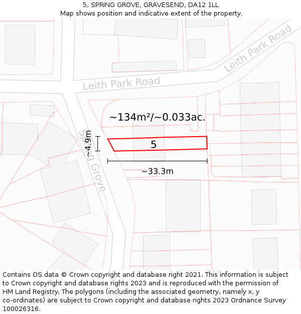 5, SPRING GROVE, GRAVESEND, DA12 1LL: Plot and title map