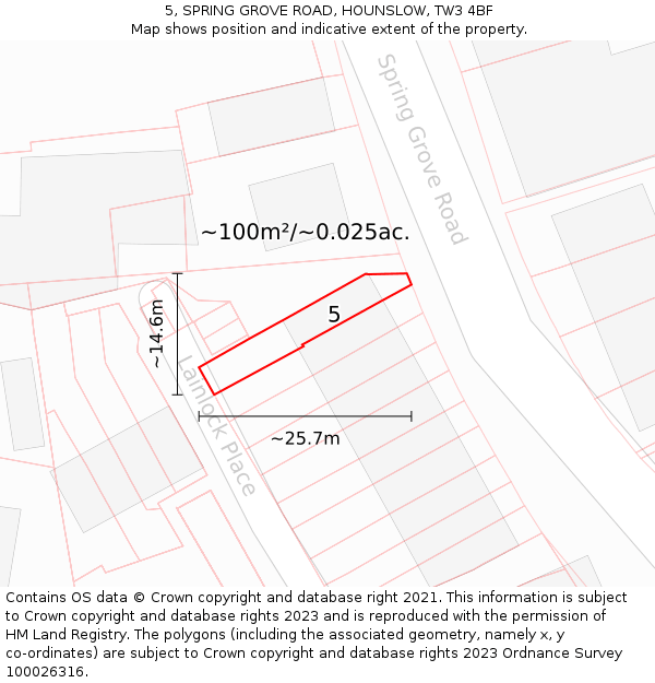 5, SPRING GROVE ROAD, HOUNSLOW, TW3 4BF: Plot and title map