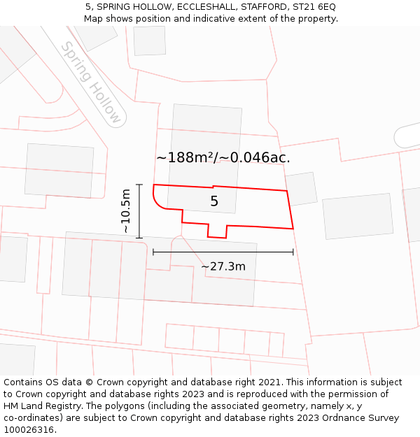 5, SPRING HOLLOW, ECCLESHALL, STAFFORD, ST21 6EQ: Plot and title map