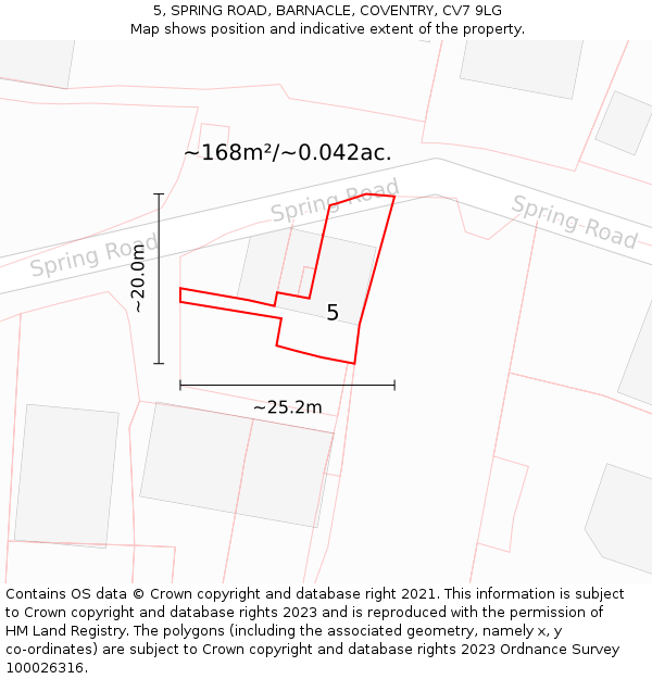 5, SPRING ROAD, BARNACLE, COVENTRY, CV7 9LG: Plot and title map