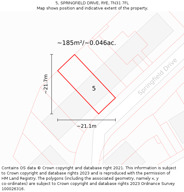5, SPRINGFIELD DRIVE, RYE, TN31 7FL: Plot and title map
