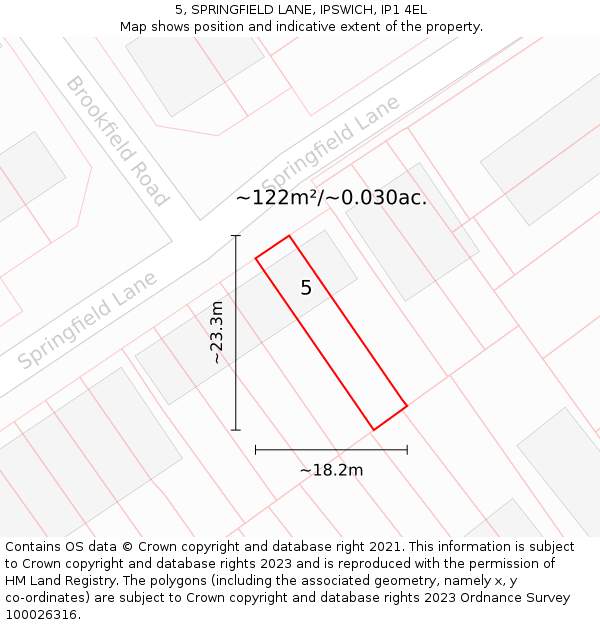 5, SPRINGFIELD LANE, IPSWICH, IP1 4EL: Plot and title map