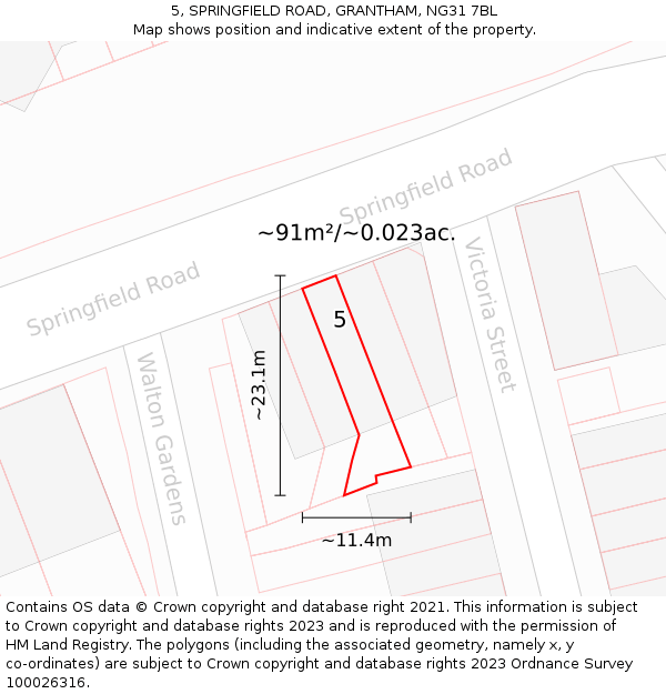 5, SPRINGFIELD ROAD, GRANTHAM, NG31 7BL: Plot and title map