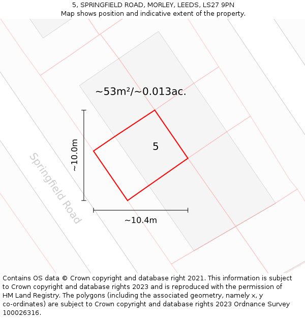 5, SPRINGFIELD ROAD, MORLEY, LEEDS, LS27 9PN: Plot and title map