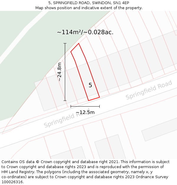 5, SPRINGFIELD ROAD, SWINDON, SN1 4EP: Plot and title map
