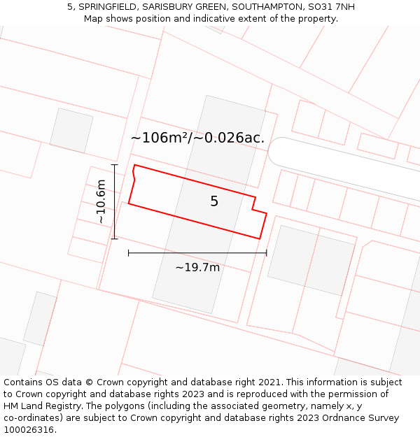 5, SPRINGFIELD, SARISBURY GREEN, SOUTHAMPTON, SO31 7NH: Plot and title map