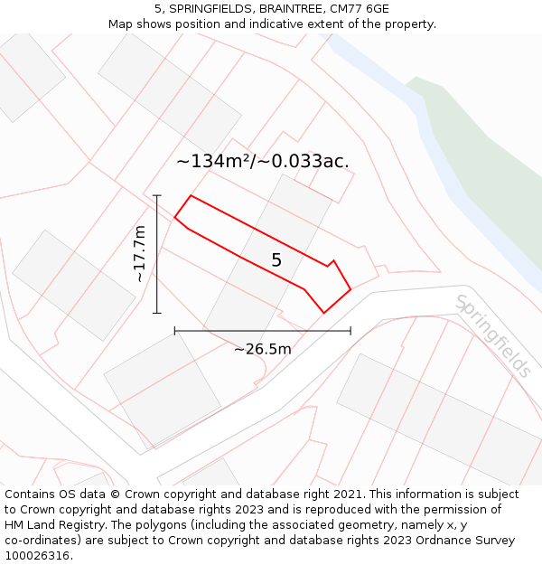 5, SPRINGFIELDS, BRAINTREE, CM77 6GE: Plot and title map