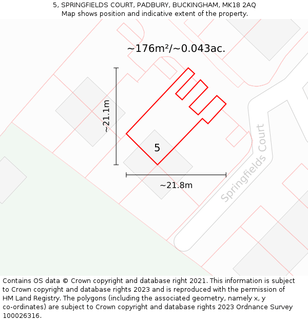 5, SPRINGFIELDS COURT, PADBURY, BUCKINGHAM, MK18 2AQ: Plot and title map