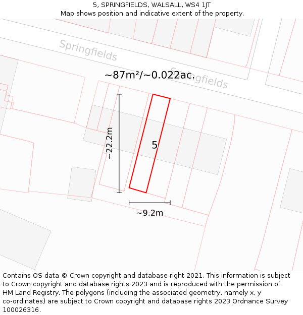 5, SPRINGFIELDS, WALSALL, WS4 1JT: Plot and title map
