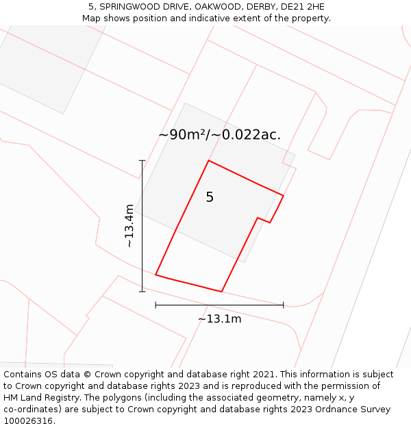 5, SPRINGWOOD DRIVE, OAKWOOD, DERBY, DE21 2HE: Plot and title map