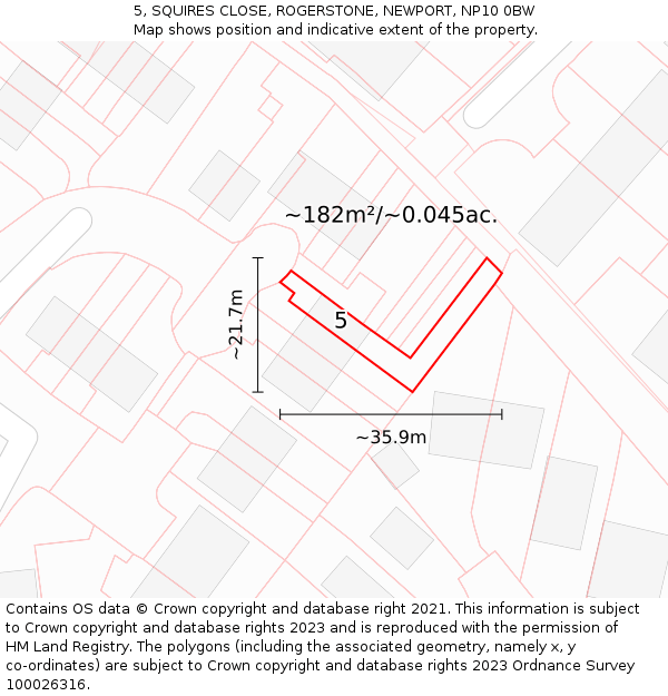 5, SQUIRES CLOSE, ROGERSTONE, NEWPORT, NP10 0BW: Plot and title map