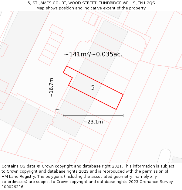 5, ST. JAMES COURT, WOOD STREET, TUNBRIDGE WELLS, TN1 2QS: Plot and title map