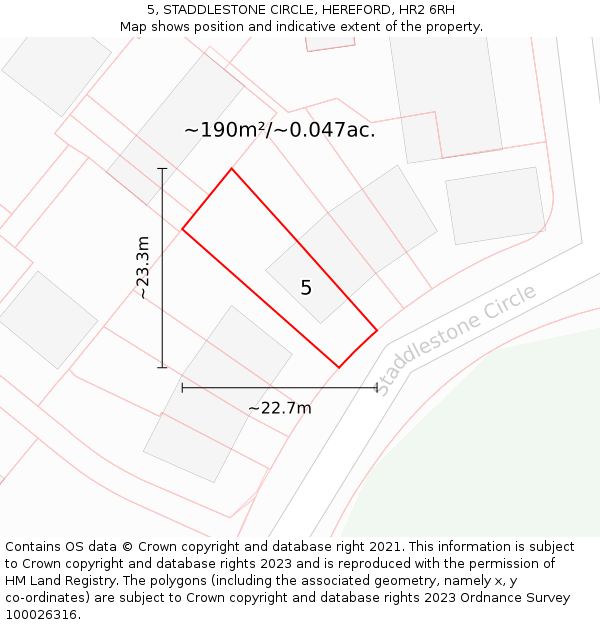 5, STADDLESTONE CIRCLE, HEREFORD, HR2 6RH: Plot and title map