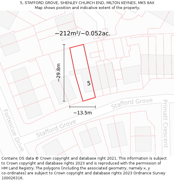 5, STAFFORD GROVE, SHENLEY CHURCH END, MILTON KEYNES, MK5 6AX: Plot and title map