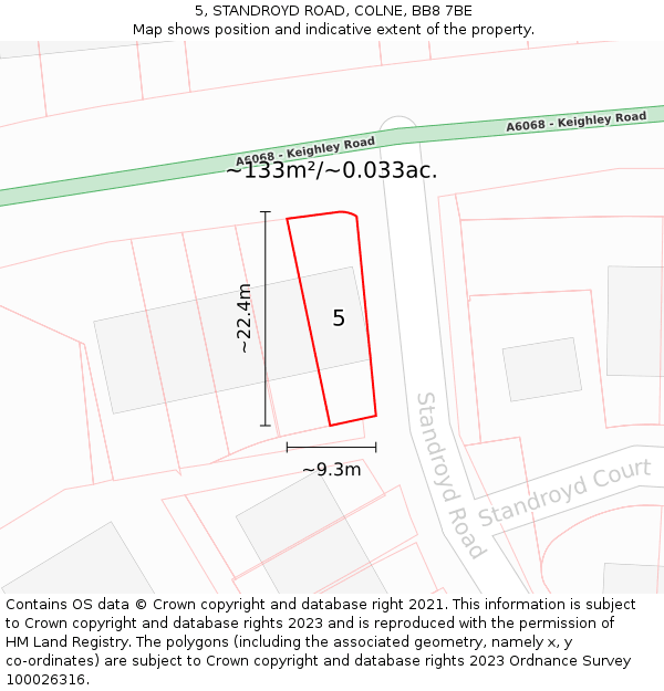5, STANDROYD ROAD, COLNE, BB8 7BE: Plot and title map