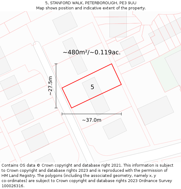 5, STANFORD WALK, PETERBOROUGH, PE3 9UU: Plot and title map