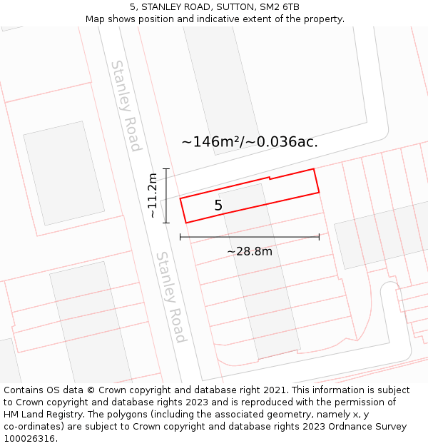 5, STANLEY ROAD, SUTTON, SM2 6TB: Plot and title map