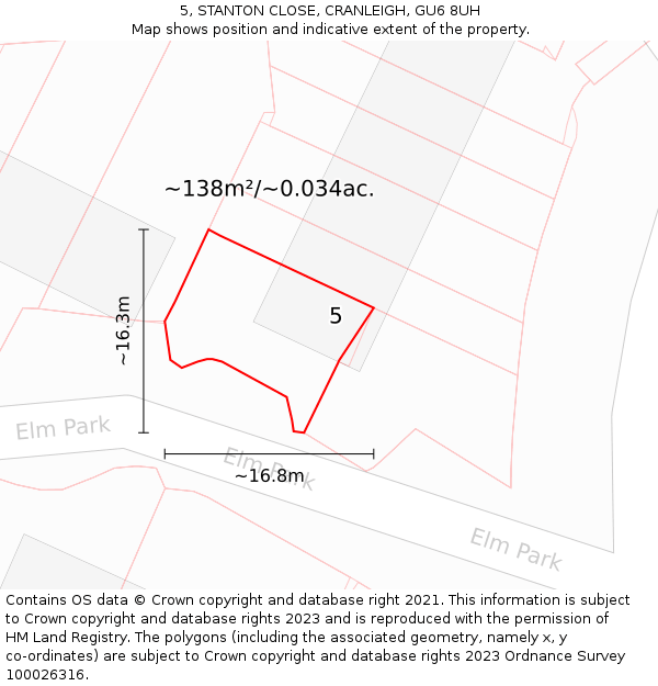 5, STANTON CLOSE, CRANLEIGH, GU6 8UH: Plot and title map