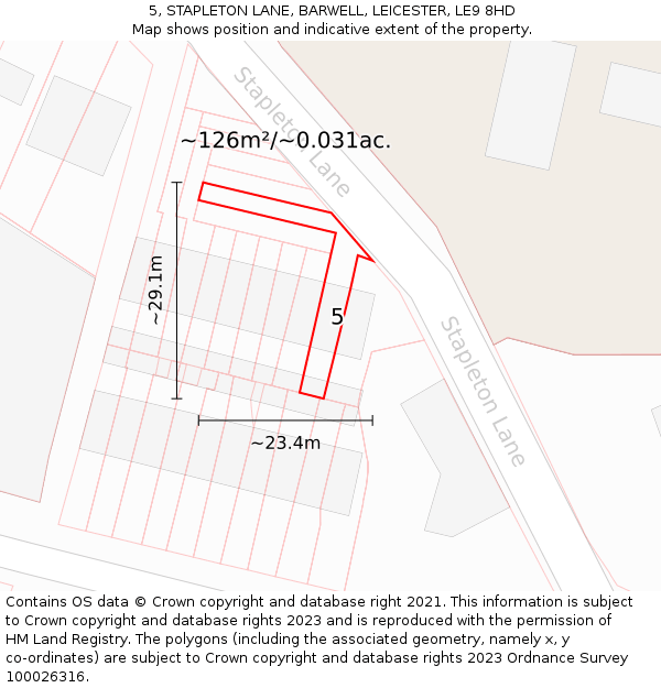 5, STAPLETON LANE, BARWELL, LEICESTER, LE9 8HD: Plot and title map