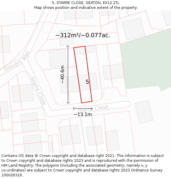 5, STARRE CLOSE, SEATON, EX12 2TL: Plot and title map