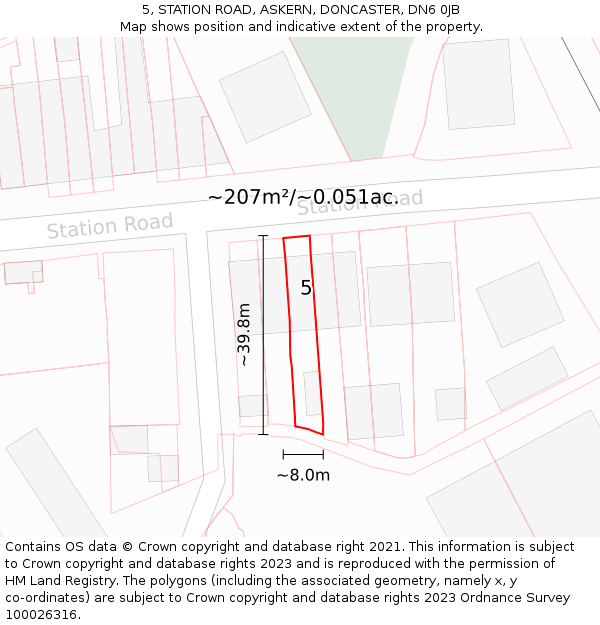 5, STATION ROAD, ASKERN, DONCASTER, DN6 0JB: Plot and title map