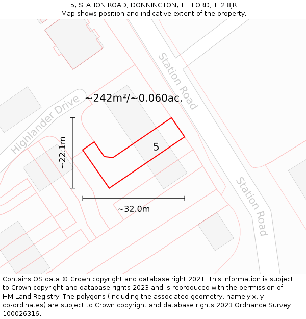 5, STATION ROAD, DONNINGTON, TELFORD, TF2 8JR: Plot and title map