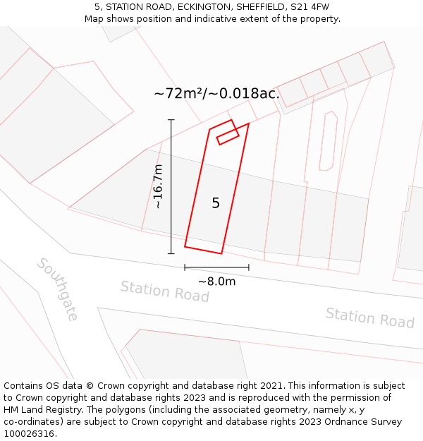 5, STATION ROAD, ECKINGTON, SHEFFIELD, S21 4FW: Plot and title map