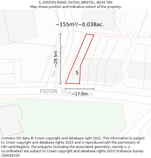 5, STATION ROAD, FILTON, BRISTOL, BS34 7BX: Plot and title map
