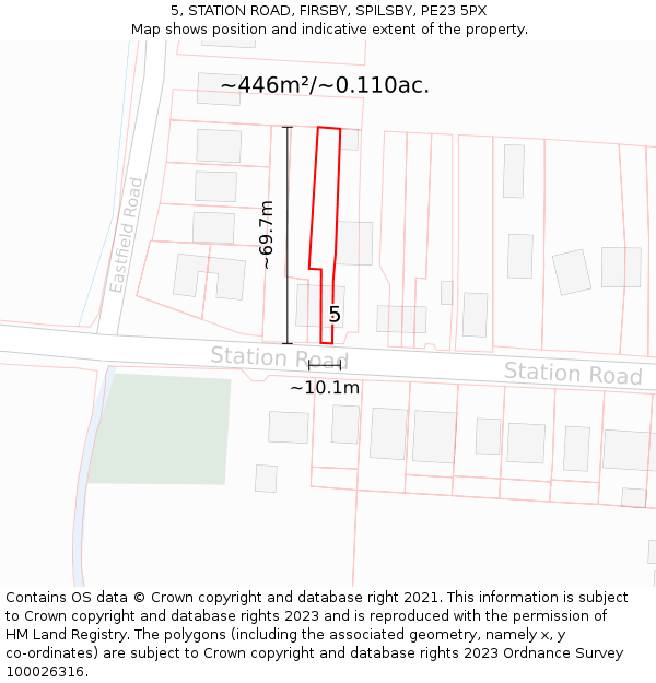 5, STATION ROAD, FIRSBY, SPILSBY, PE23 5PX: Plot and title map