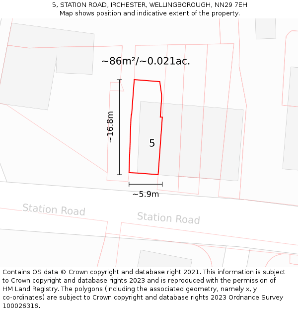 5, STATION ROAD, IRCHESTER, WELLINGBOROUGH, NN29 7EH: Plot and title map