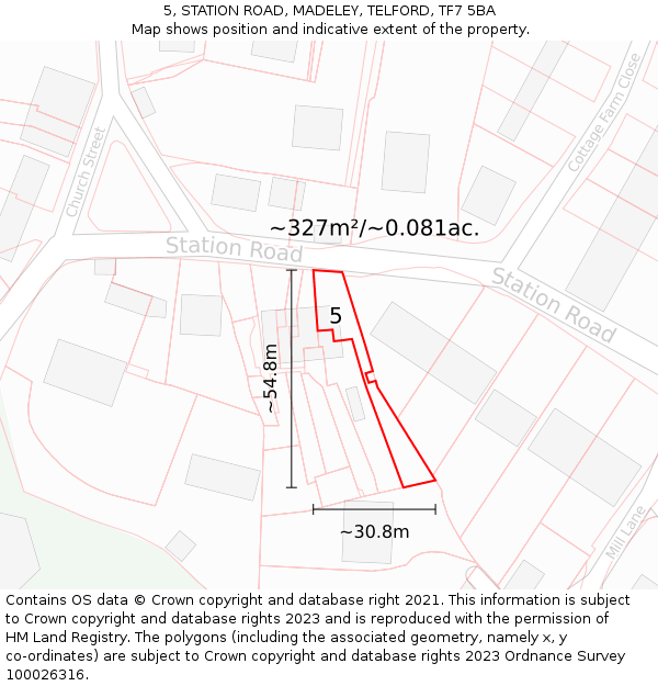 5, STATION ROAD, MADELEY, TELFORD, TF7 5BA: Plot and title map