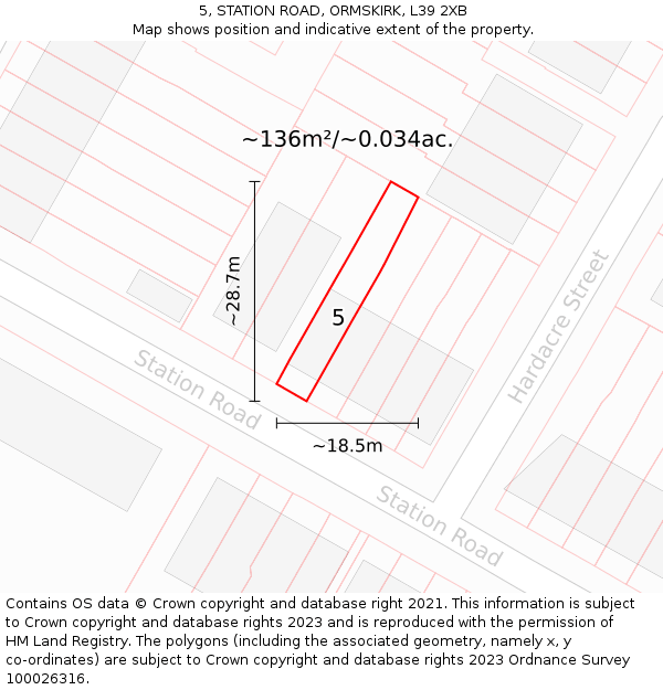 5, STATION ROAD, ORMSKIRK, L39 2XB: Plot and title map