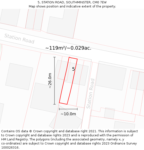 5, STATION ROAD, SOUTHMINSTER, CM0 7EW: Plot and title map