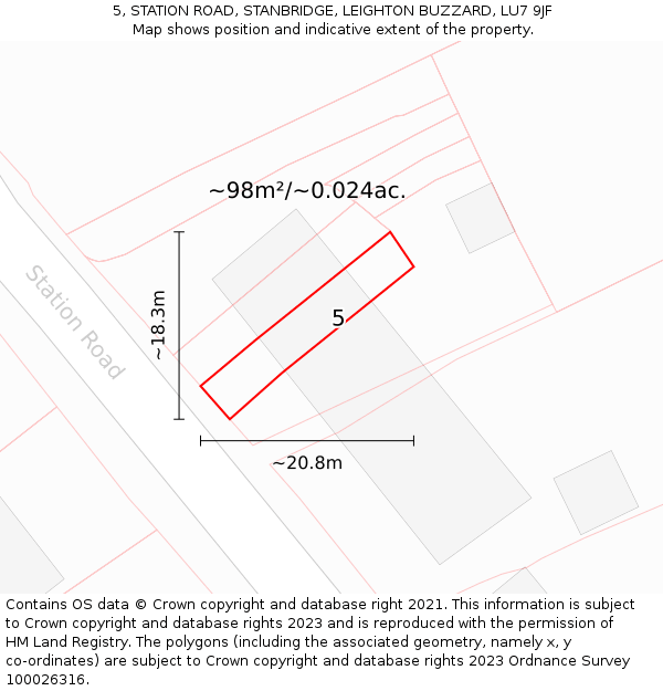 5, STATION ROAD, STANBRIDGE, LEIGHTON BUZZARD, LU7 9JF: Plot and title map