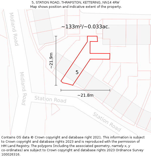 5, STATION ROAD, THRAPSTON, KETTERING, NN14 4RW: Plot and title map
