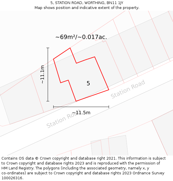 5, STATION ROAD, WORTHING, BN11 1JY: Plot and title map