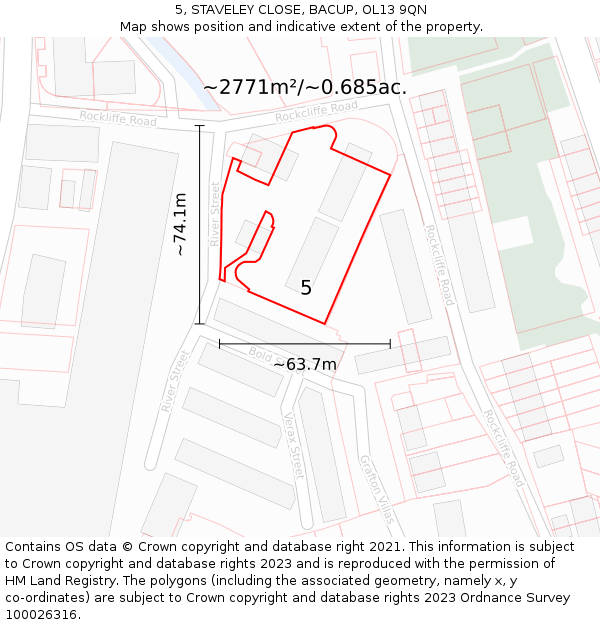 5, STAVELEY CLOSE, BACUP, OL13 9QN: Plot and title map