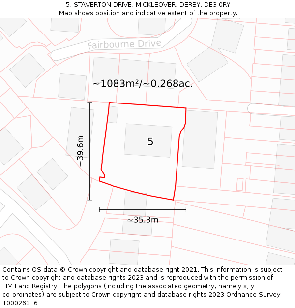 5, STAVERTON DRIVE, MICKLEOVER, DERBY, DE3 0RY: Plot and title map