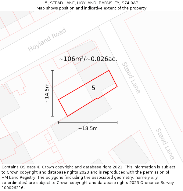 5, STEAD LANE, HOYLAND, BARNSLEY, S74 0AB: Plot and title map