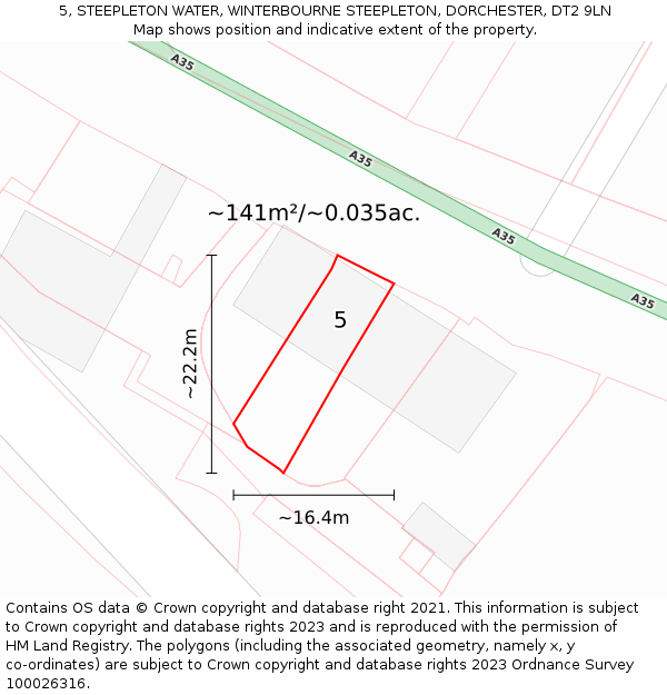 5, STEEPLETON WATER, WINTERBOURNE STEEPLETON, DORCHESTER, DT2 9LN: Plot and title map