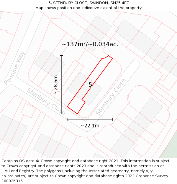 5, STENBURY CLOSE, SWINDON, SN25 4FZ: Plot and title map