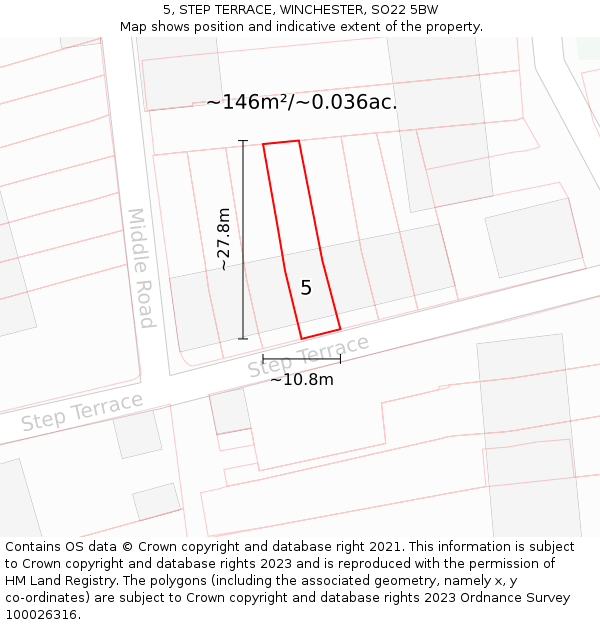 5, STEP TERRACE, WINCHESTER, SO22 5BW: Plot and title map