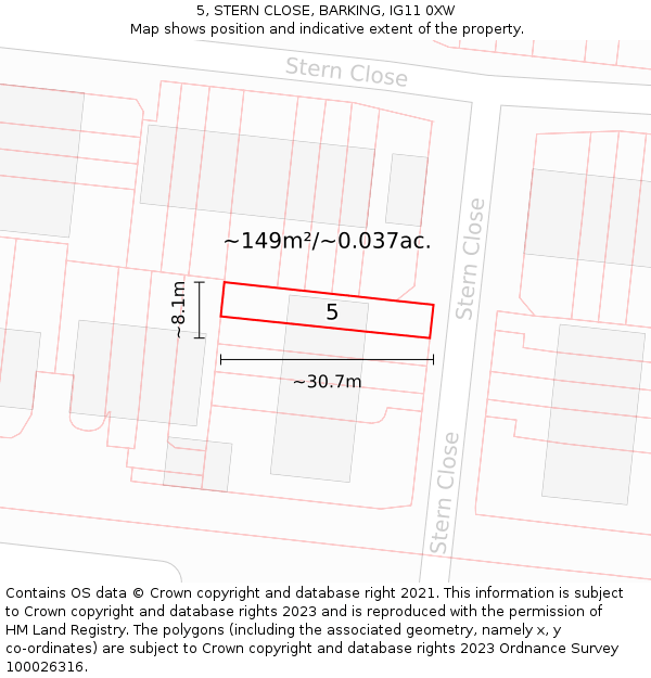 5, STERN CLOSE, BARKING, IG11 0XW: Plot and title map