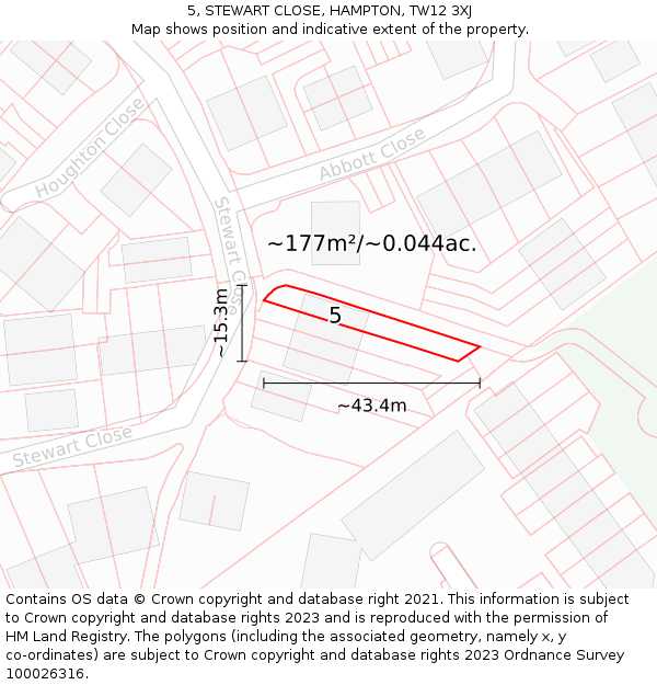 5, STEWART CLOSE, HAMPTON, TW12 3XJ: Plot and title map