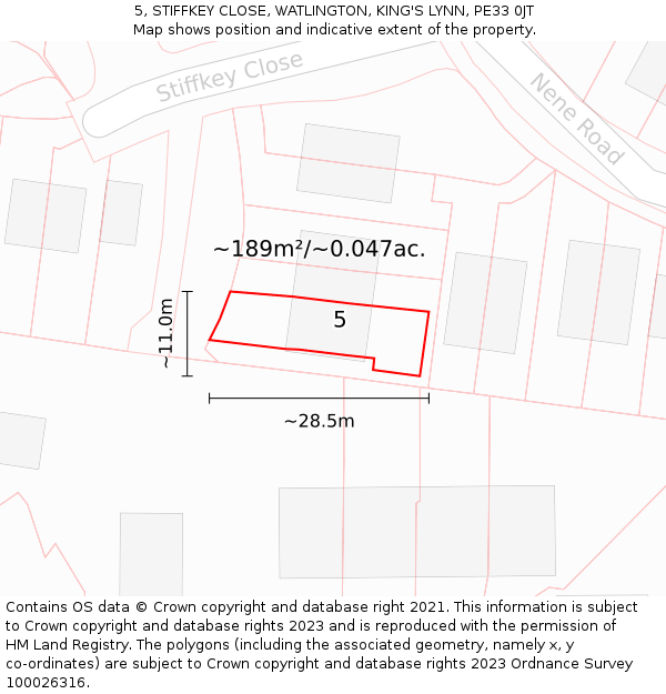 5, STIFFKEY CLOSE, WATLINGTON, KING'S LYNN, PE33 0JT: Plot and title map