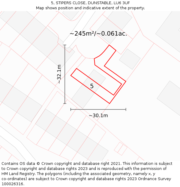 5, STIPERS CLOSE, DUNSTABLE, LU6 3UF: Plot and title map