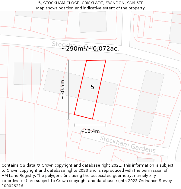 5, STOCKHAM CLOSE, CRICKLADE, SWINDON, SN6 6EF: Plot and title map