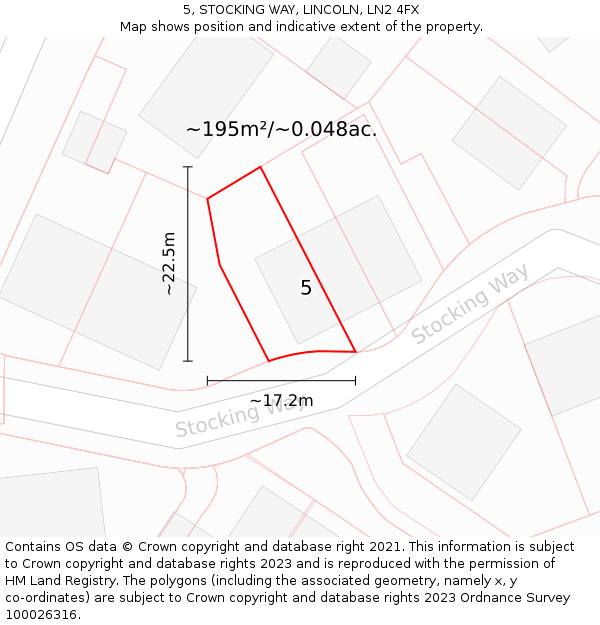5, STOCKING WAY, LINCOLN, LN2 4FX: Plot and title map