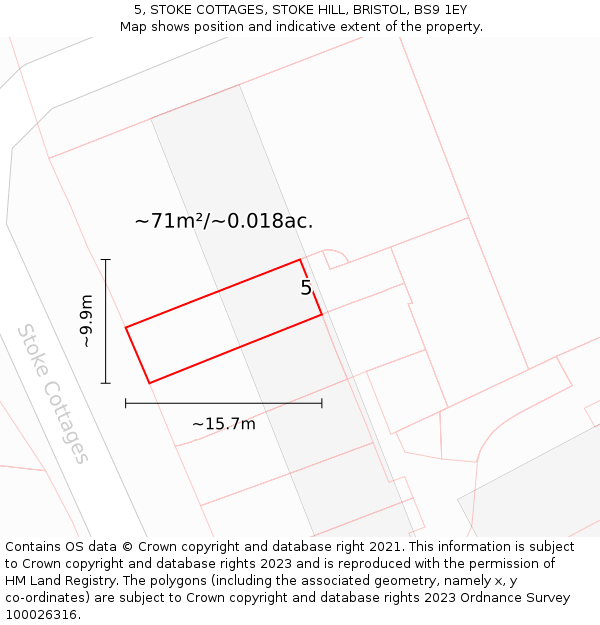 5, STOKE COTTAGES, STOKE HILL, BRISTOL, BS9 1EY: Plot and title map