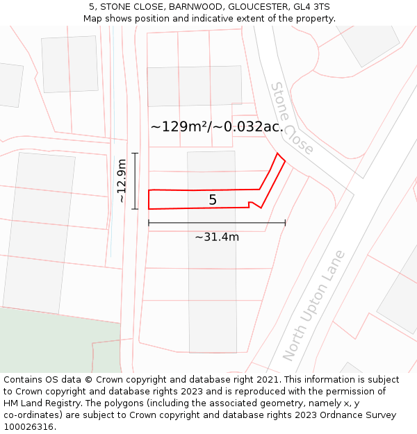 5, STONE CLOSE, BARNWOOD, GLOUCESTER, GL4 3TS: Plot and title map